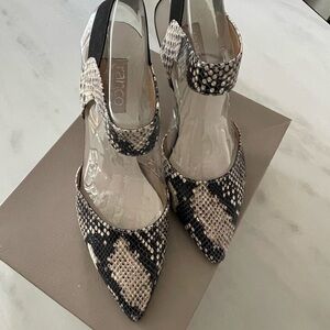 Franco Sarto Black and Cream Snakeskin Women's Shoes